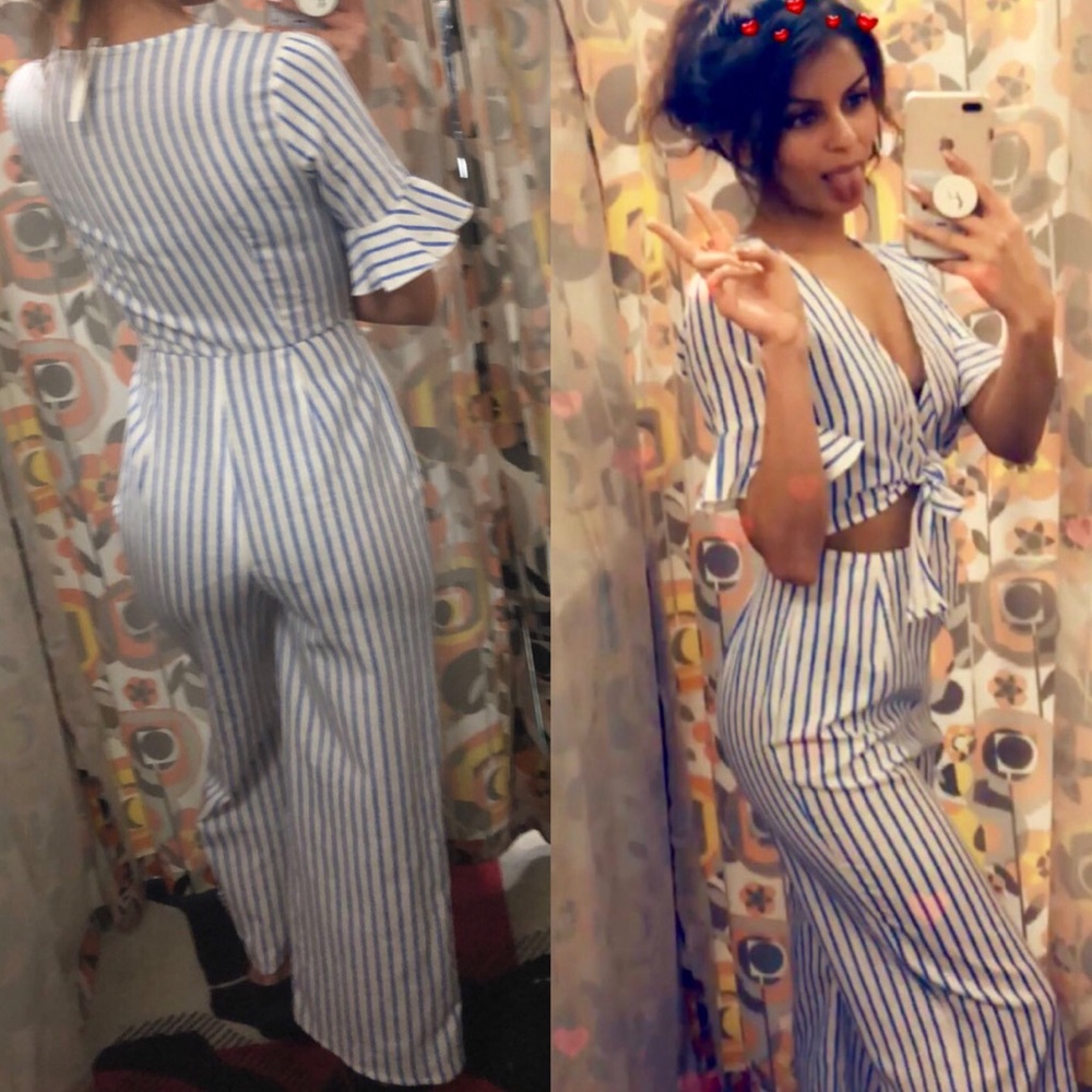 Blue pin striped Linen jumpsuit